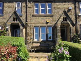 The front garden and seating area